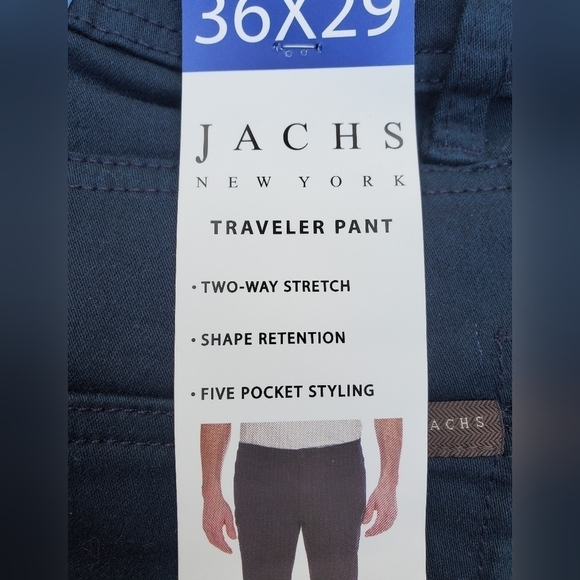 Jachs New York Men's Stretch Straight Fit Mid-Rise Navy‎ Blue Pant 36" x 29". - Picture 8 of 9